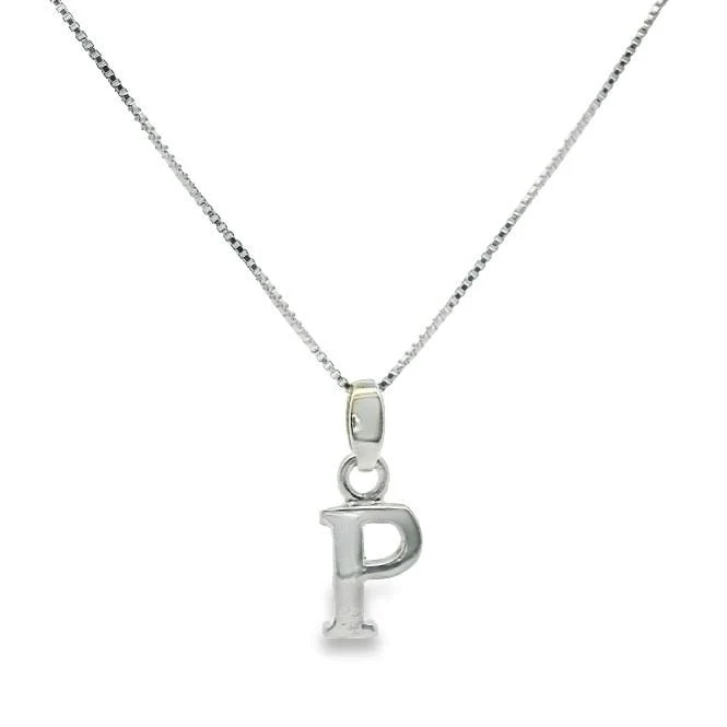Letter P Silver Initial Pendant Necklace, 40-45cm