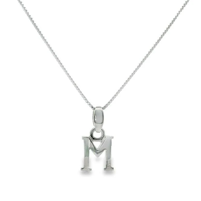 Letter M Silver Initial Pendant Necklace, 40-45cm