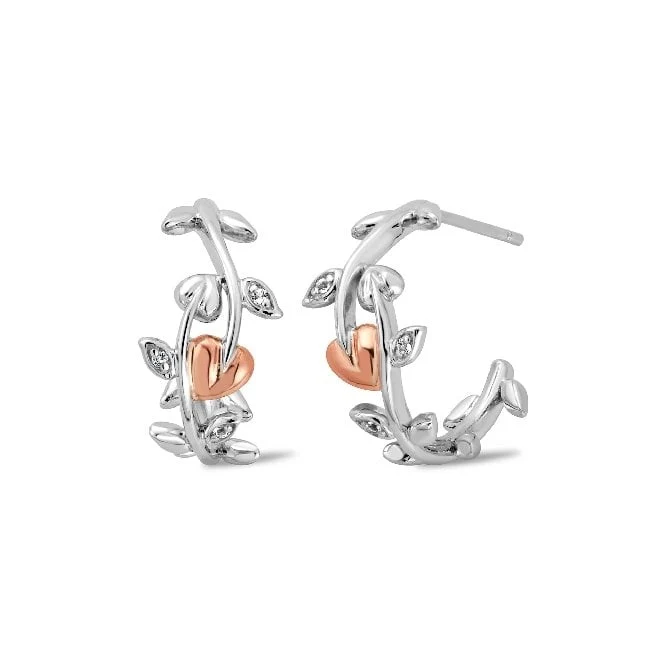 Tree of Life Silver Vine Half-Hoop Earrings with Topaz