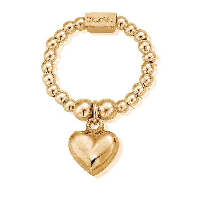 Gold Mini Puffed Heart Ring, Medium