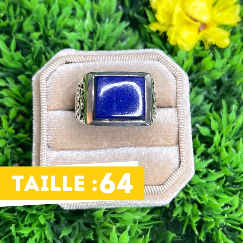 Silberner quadratischer Lapislazuli-Siegelring Nr. 4