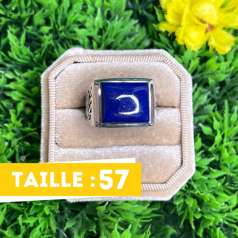 Silberner quadratischer Lapislazuli-Siegelring Nr. 3