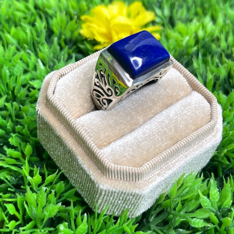 Silberner quadratischer Lapislazuli-Siegelring Nr. 3