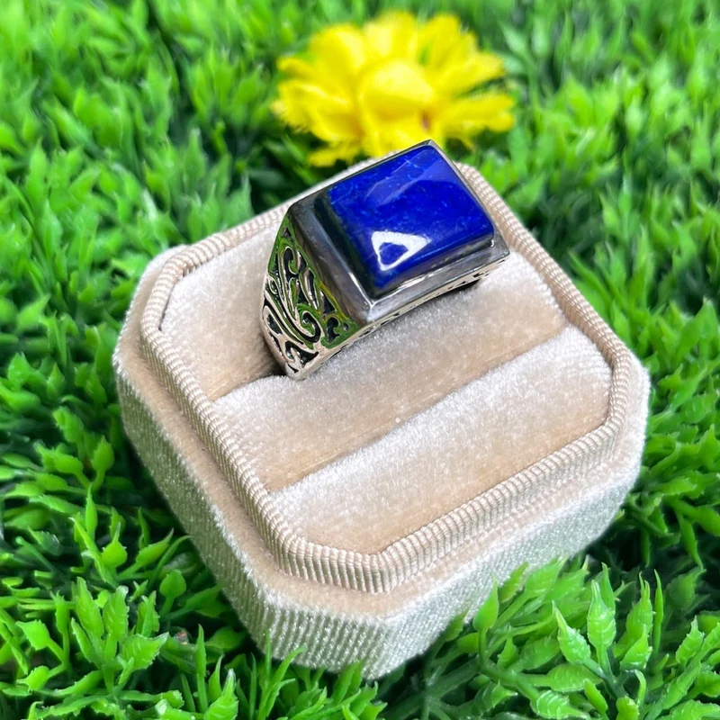 Silberner quadratischer Lapislazuli-Siegelring Nr. 2