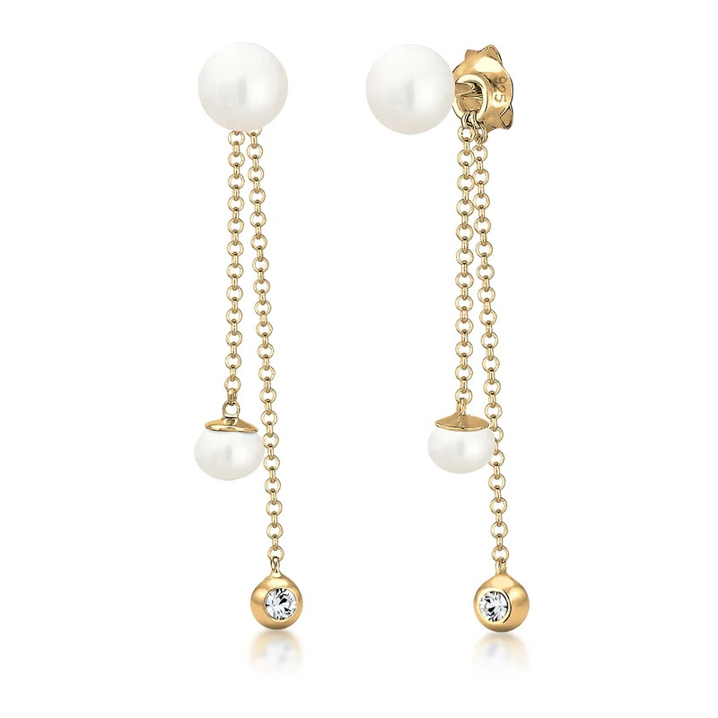 Ohrhänger Ear Chain | Süßwasserperle, Kristall ( Weiß )