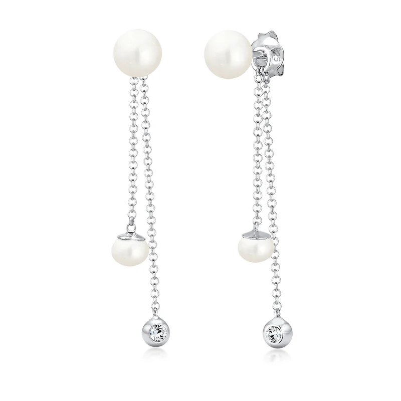 Ohrhänger Ear Chain | Süßwasserperle, Kristall ( Weiß )