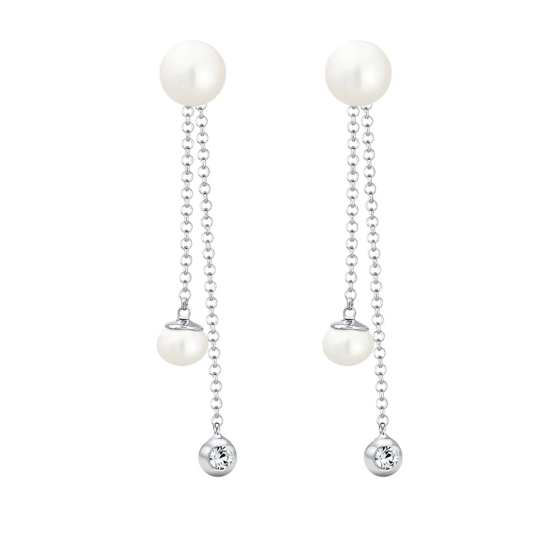 Ohrhänger Ear Chain | Süßwasserperle, Kristall ( Weiß )