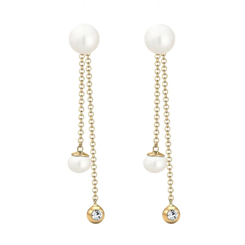 Ohrhänger Ear Chain | Süßwasserperle, Kristall ( Weiß )