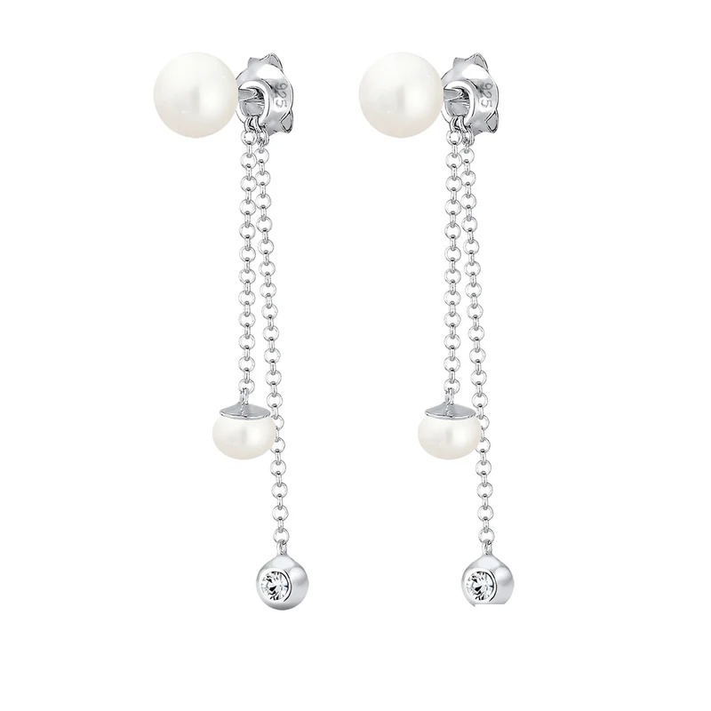 Ohrhänger Ear Chain | Süßwasserperle, Kristall ( Weiß )