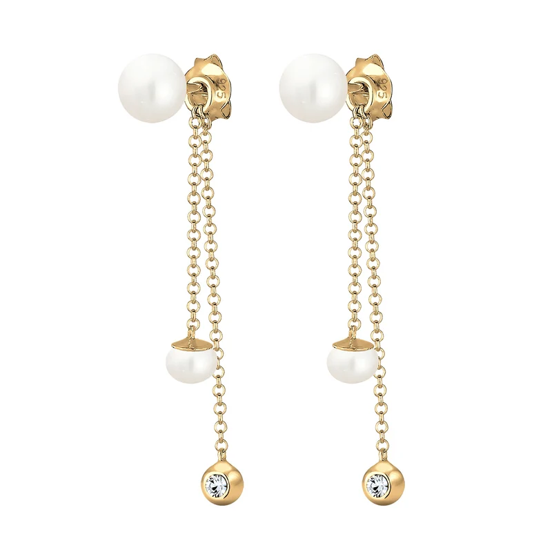 Ohrhänger Ear Chain | Süßwasserperle, Kristall ( Weiß )