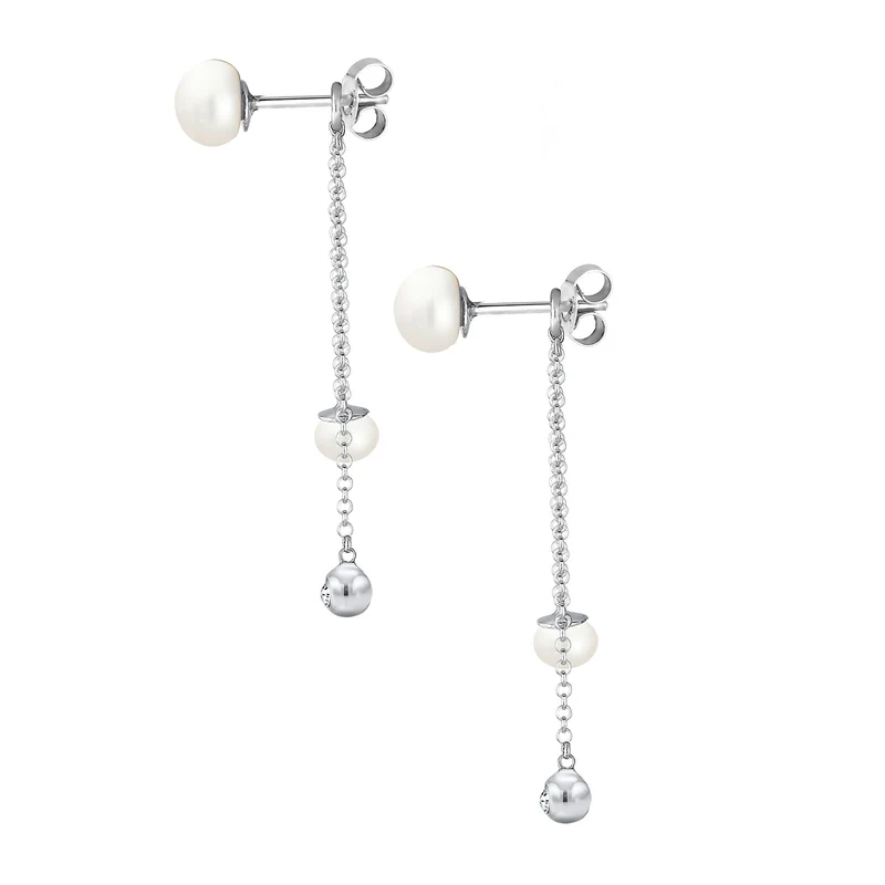 Ohrhänger Ear Chain | Süßwasserperle, Kristall ( Weiß )