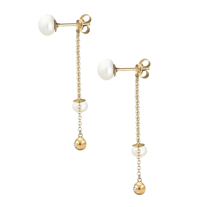 Ohrhänger Ear Chain | Süßwasserperle, Kristall ( Weiß )