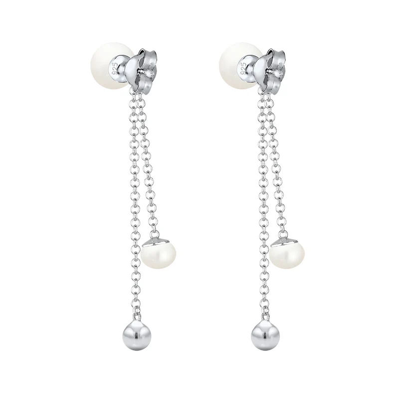 Ohrhänger Ear Chain | Süßwasserperle, Kristall ( Weiß )