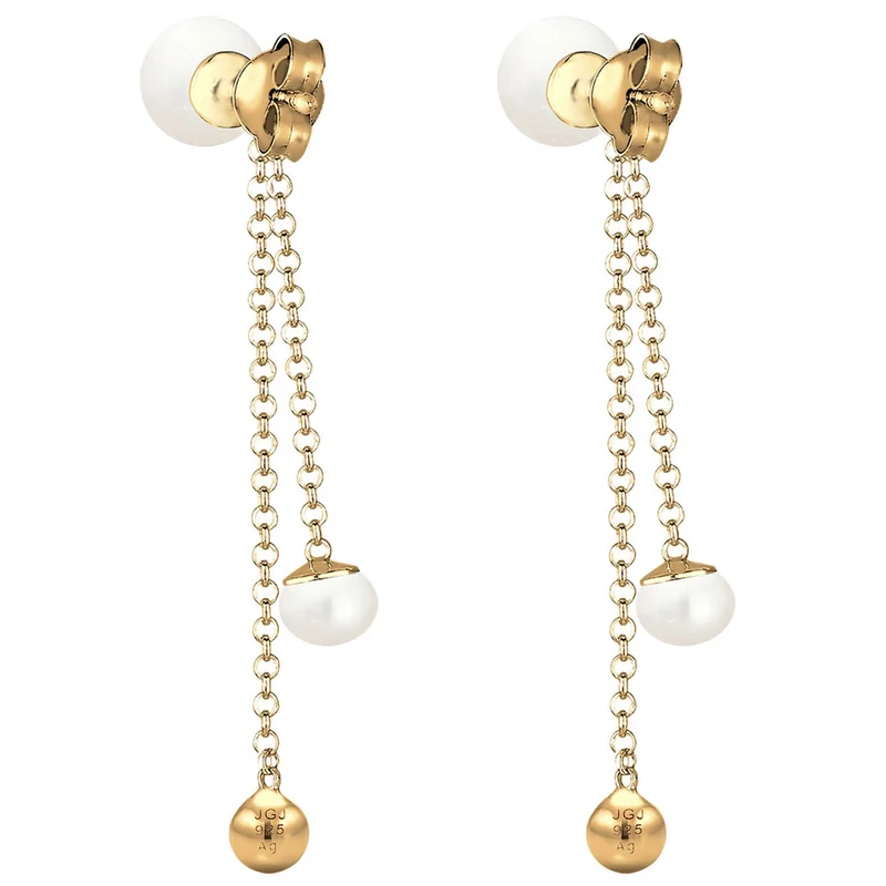 Ohrhänger Ear Chain | Süßwasserperle, Kristall ( Weiß )