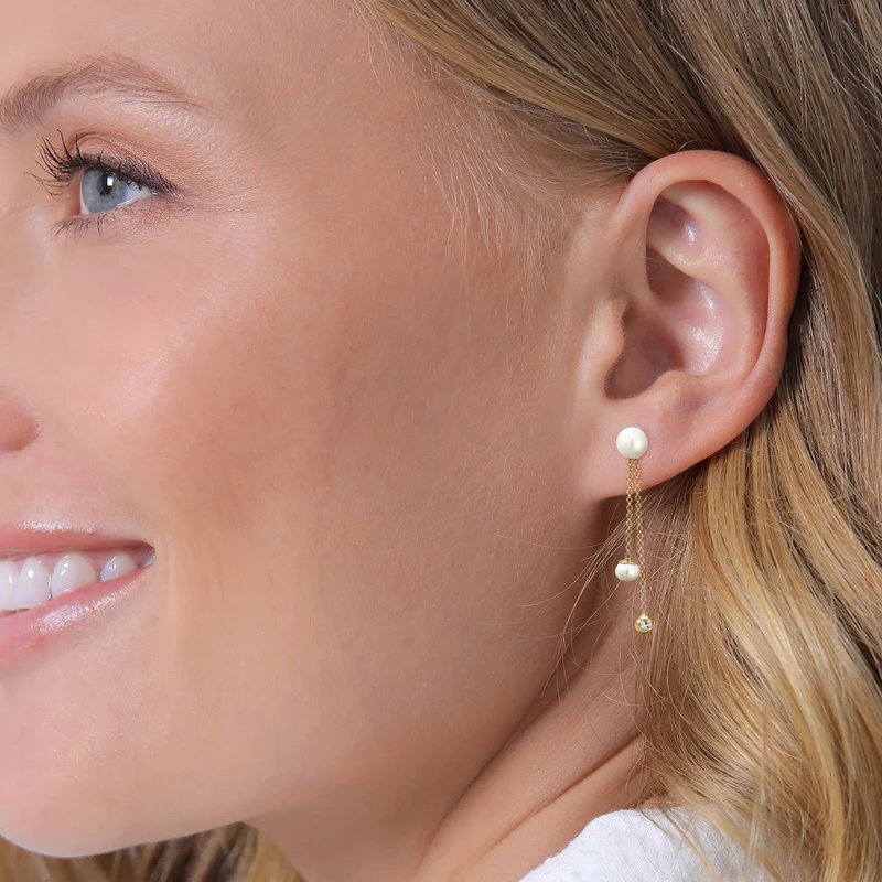 Ohrhänger Ear Chain | Süßwasserperle, Kristall ( Weiß )