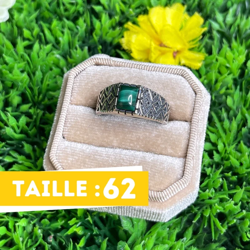 Silberner Malachit-Diamant-Siegelring Nr. 4