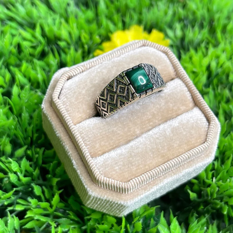 Silberner Malachit-Diamant-Siegelring Nr. 4