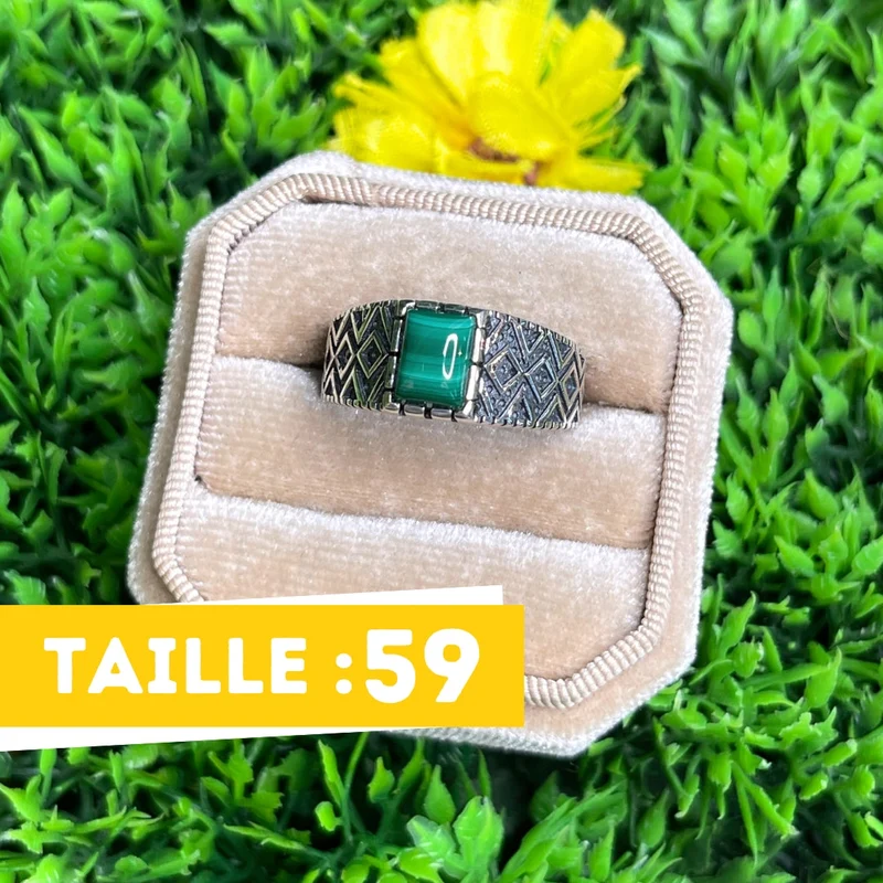 Silberner Malachit-Diamant-Siegelring Nr. 3