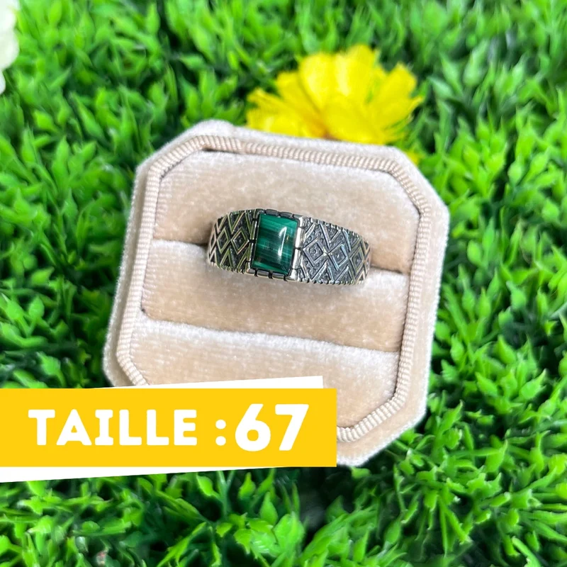 Silberner Malachit-Diamant-Siegelring Nr. 2