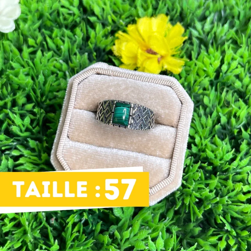 Silberner Malachit-Diamant-Siegelring Nr. 1