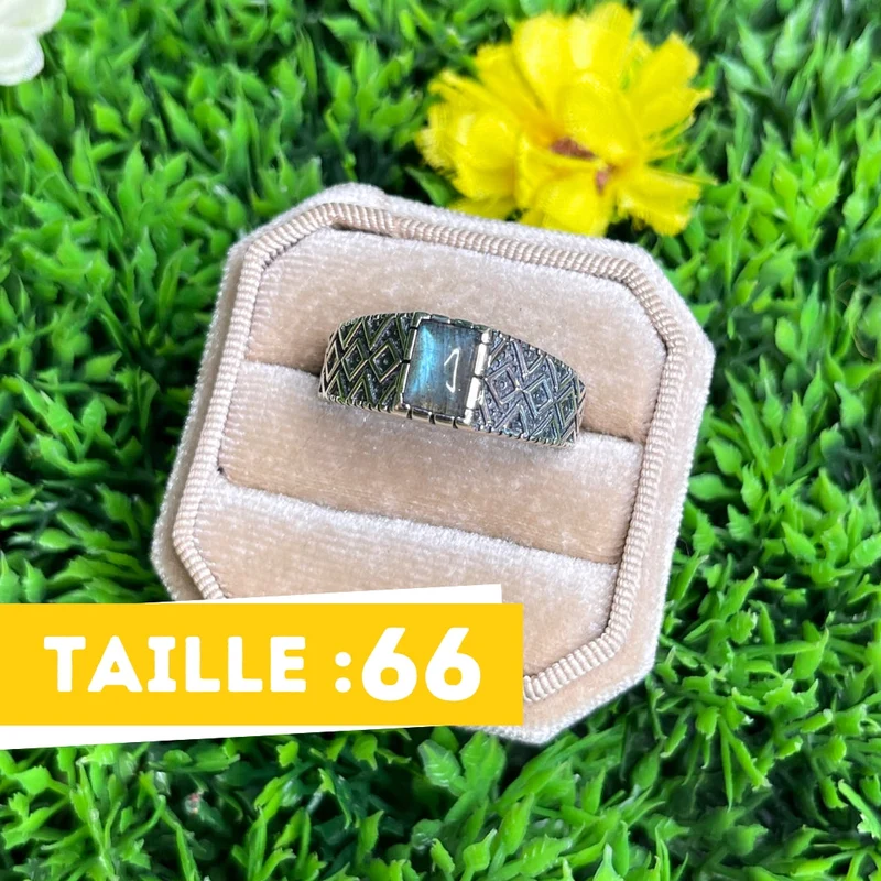 Silberner Labradorit-Diamant-Siegelring Nr. 2