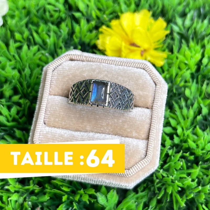 Silberner Labradorit-Diamant-Siegelring Nr. 5