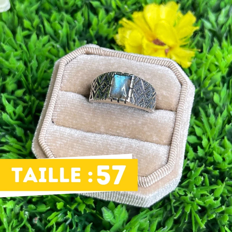 Silberner Labradorit-Diamant-Siegelring Nr. 8