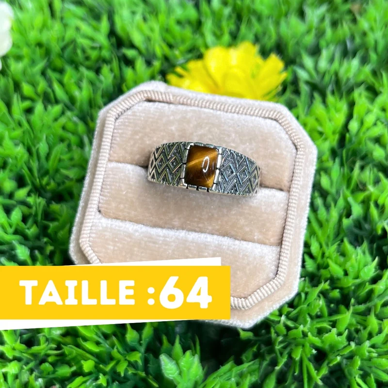 Silberner Tigerauge-Diamant-Siegelring Nr. 4
