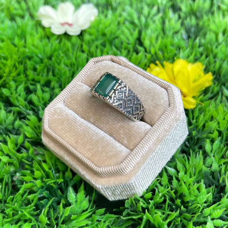 Silberner grüner Onyx-Diamant-Siegelring Nr. 4
