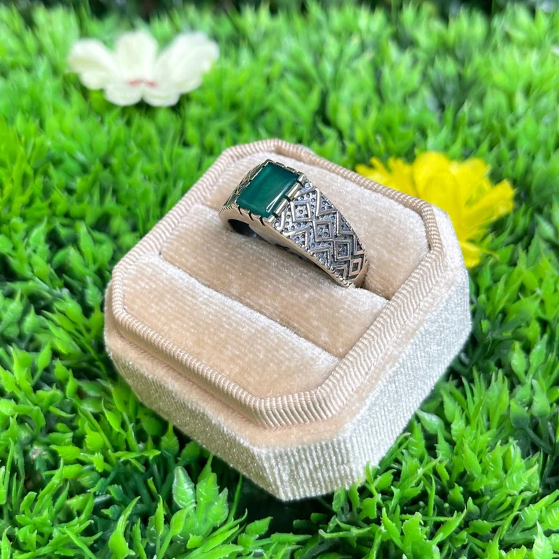 Silberner grüner Onyx-Diamant-Siegelring Nr. 3