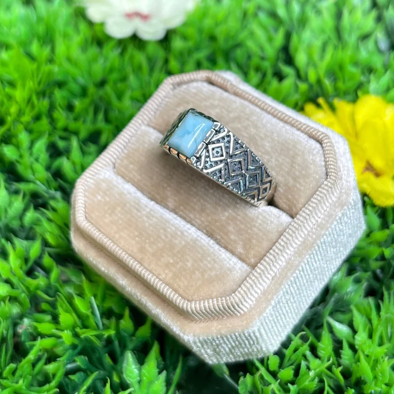 Silberner Larimar-Diamant-Siegelring Nr. 6