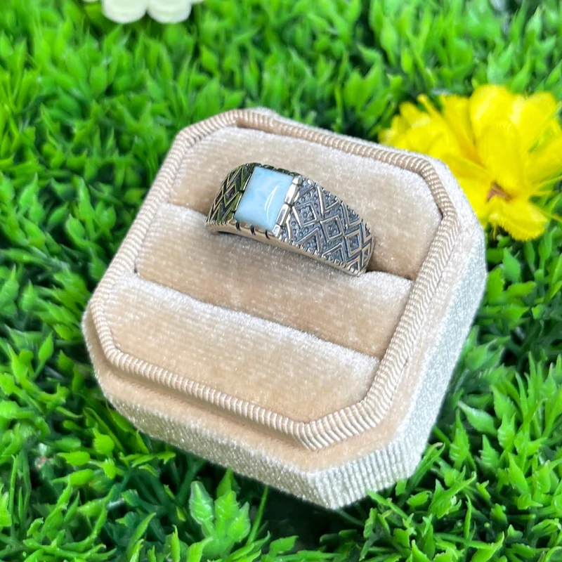 Silberner Larimar-Diamant-Siegelring Nr. 7