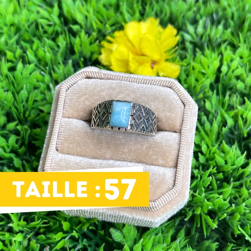 Silberner Larimar-Diamant-Siegelring Nr. 2