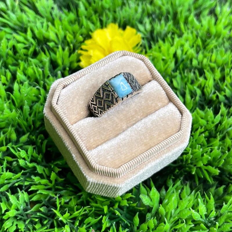 Silberner Larimar-Diamant-Siegelring Nr. 2
