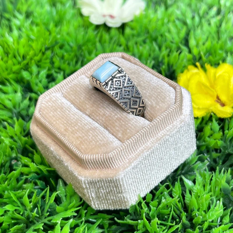 Silberner Larimar-Diamant-Siegelring Nr. 4