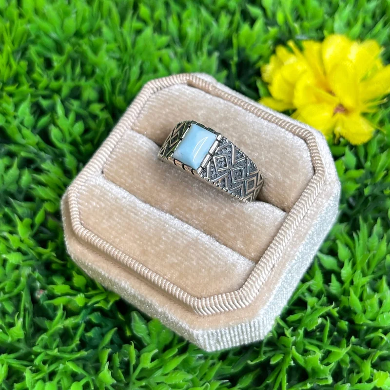 Silberner Larimar-Diamant-Siegelring Nr. 4