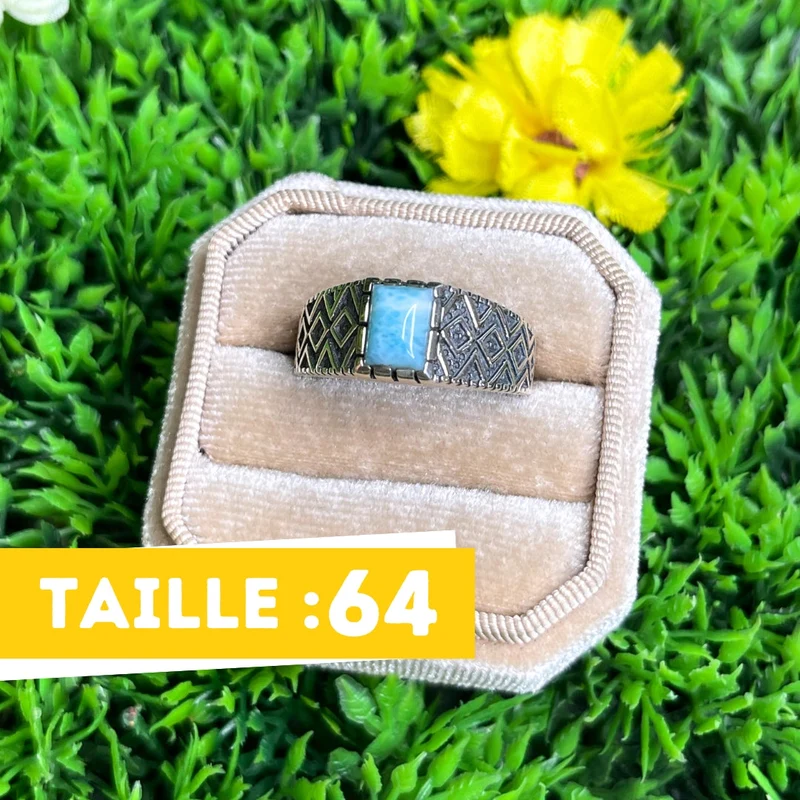Silberner Larimar-Diamant-Siegelring Nr. 8