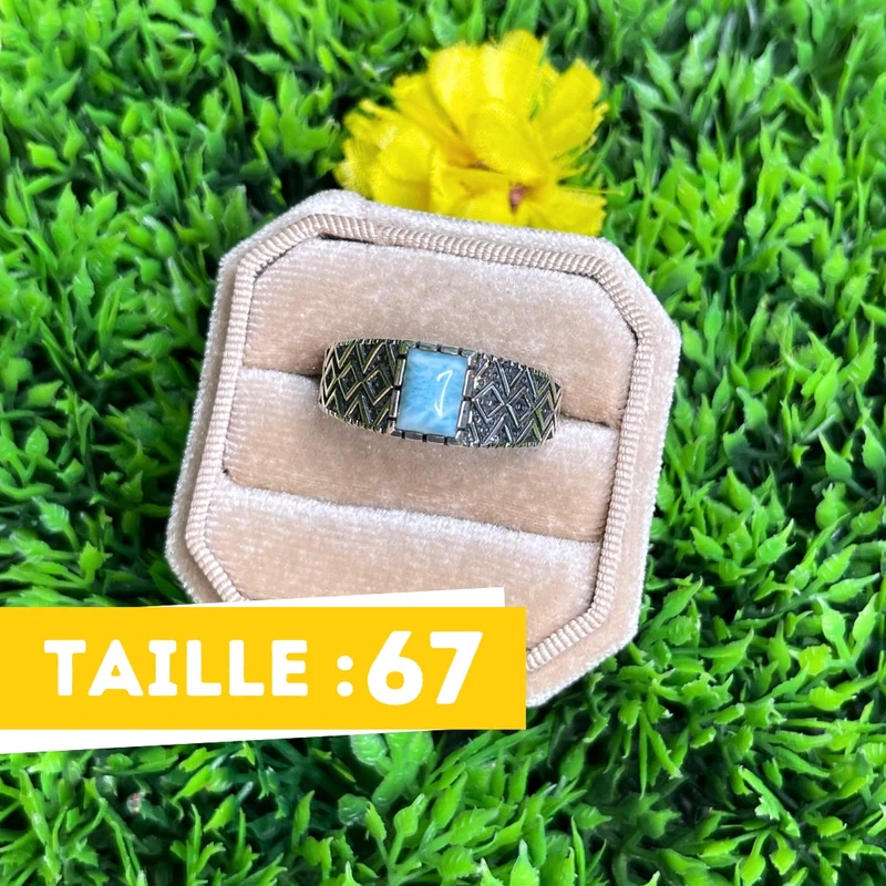 Silberner Larimar-Diamant-Siegelring Nr. 9