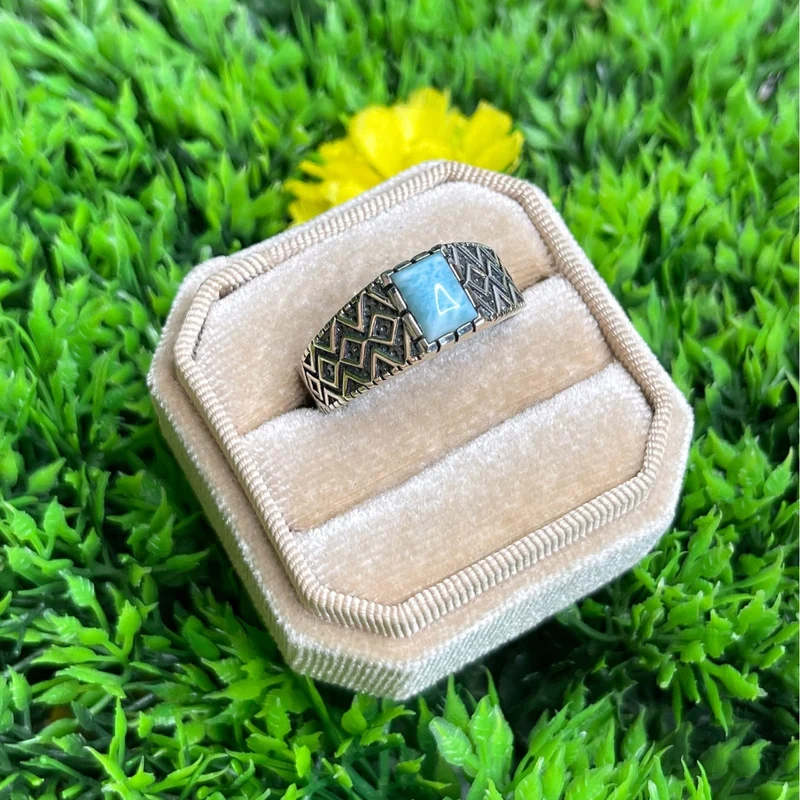 Silberner Larimar-Diamant-Siegelring Nr. 9