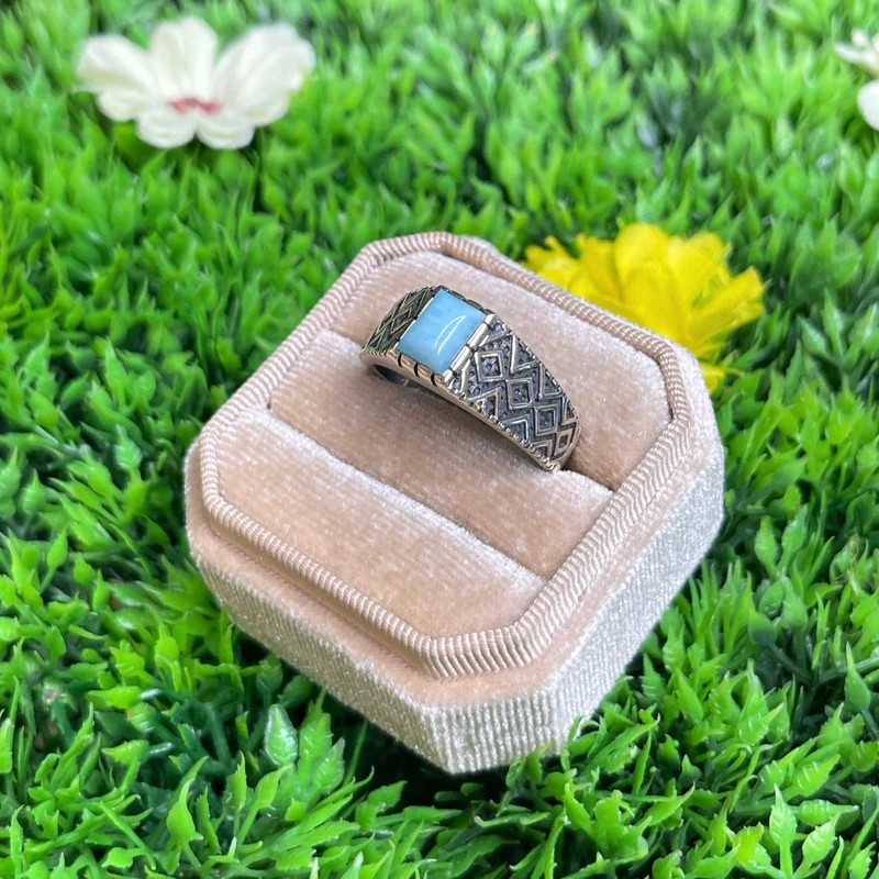 Silberner Larimar-Diamant-Siegelring Nr. 3