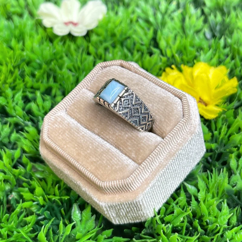 Silberner Larimar-Diamant-Siegelring Nr. 10