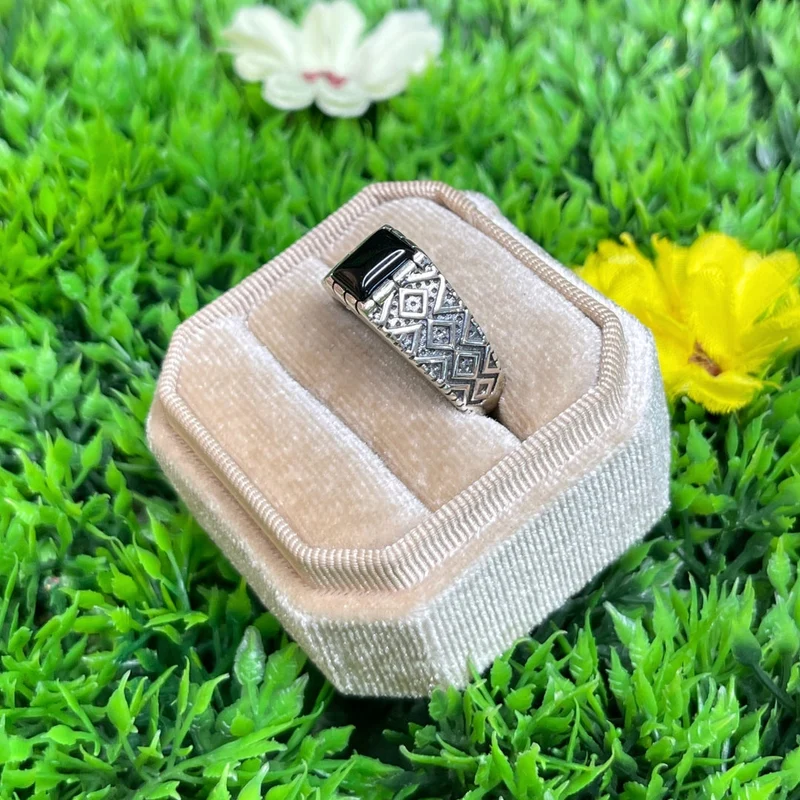 Silberner schwarzer Onyx-Diamant-Siegelring