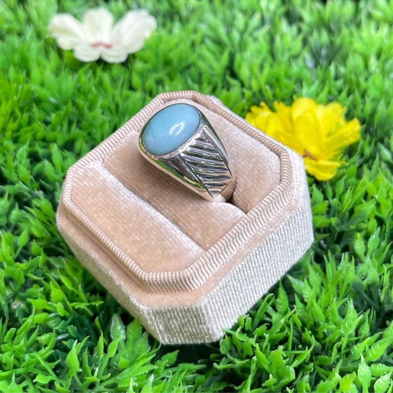 Silberner gestreifter Larimar-Siegelring Nr. 4