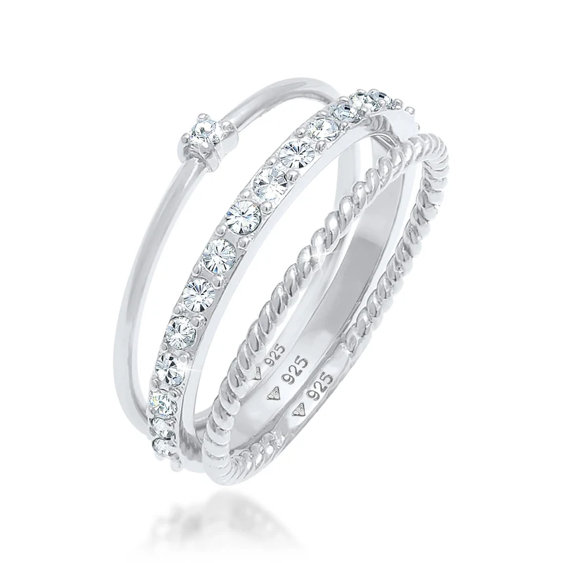 Stapelring 3er Set | Mit Kristallen von Swarovski® (Weiß)