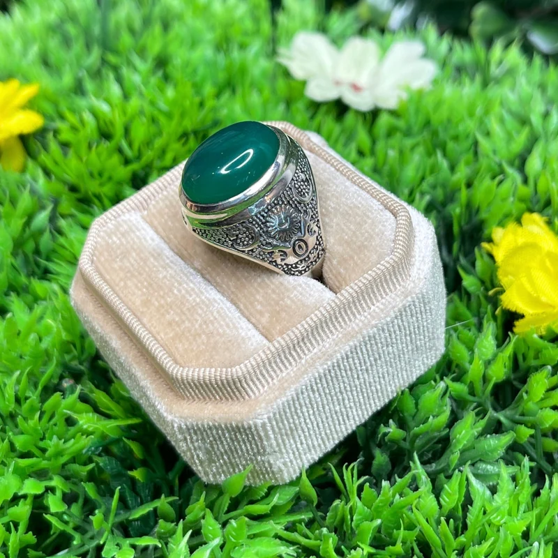 Astralgrüner Onyx-Silber-Siegelring