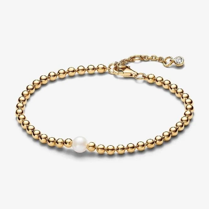 Gold Treated Freshwater Cultured Pearl & Beads Bracelet, 18cm
