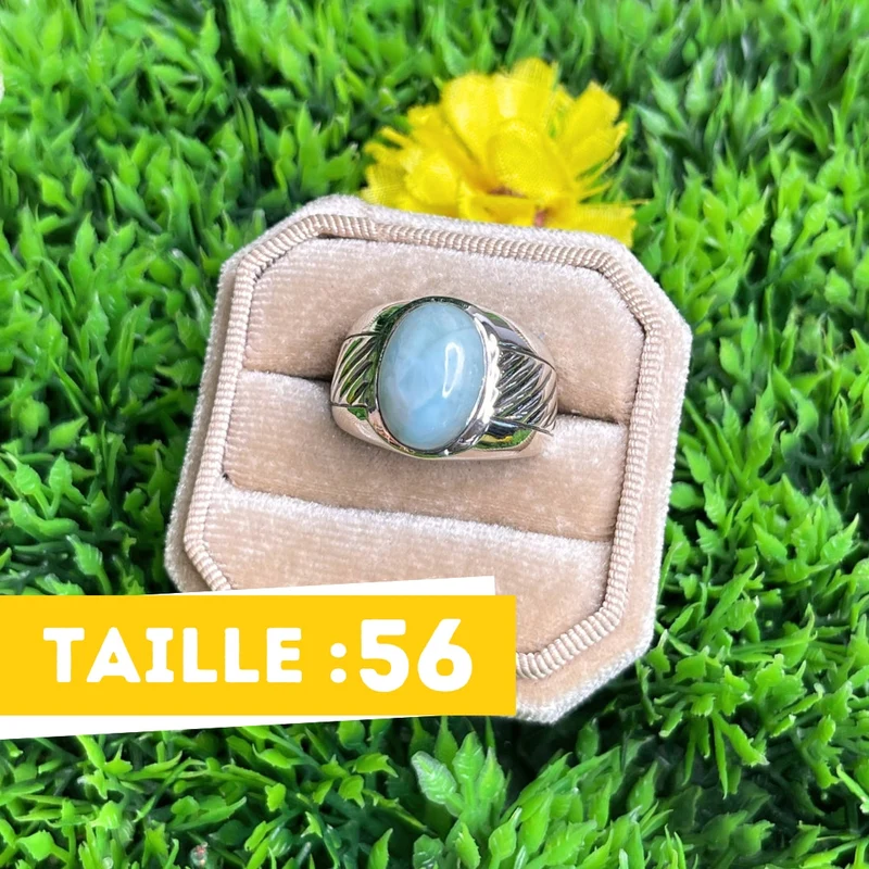Silberner gestreifter Larimar-Siegelring Nr. 6