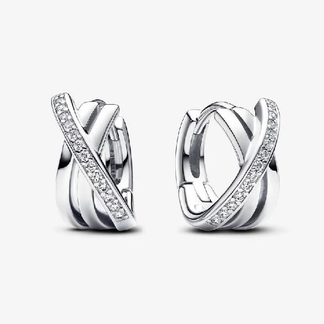 Crossover Pave Hoop Earrings