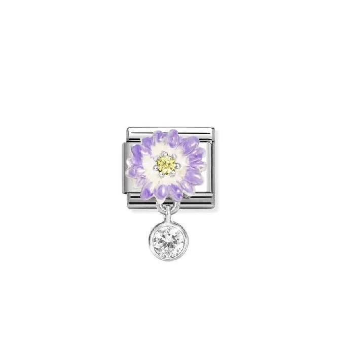 Classic Silver, Enamel and CZ Lilac Daisy with Dangly Roundel Flowers & Nature Charms