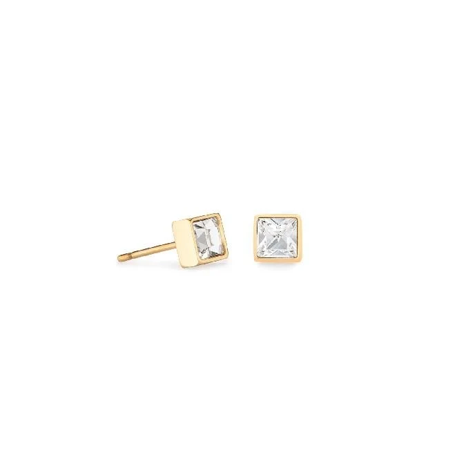Crystal Crystal and Gold Square Stud Earrings